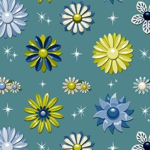 Jackie (Teal/Blue/Green) || vintage flower pins