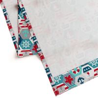 Nautical Baby Hexagonal Quilt Red Blue Grey White Linen Texture Large Scale