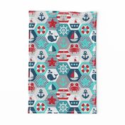 Nautical Baby Hexagonal Quilt Red Blue Grey White Linen Texture Large Scale