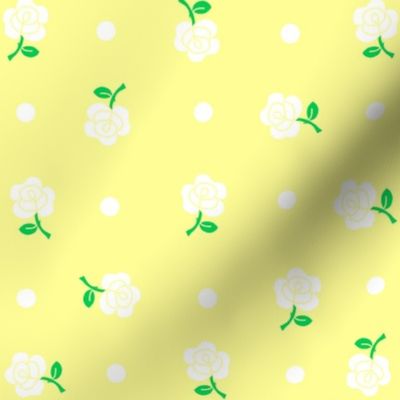 White rose & polka dot on yellow
