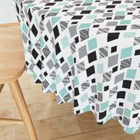 Aztec mint blue black and white geometric diamond fabric 