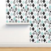 Aztec mint blue black and white geometric diamond fabric 