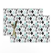 Aztec mint blue black and white geometric diamond fabric 