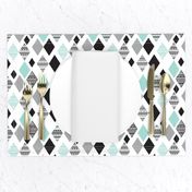 Aztec mint blue black and white geometric diamond fabric 