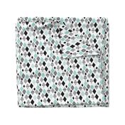 Aztec mint blue black and white geometric diamond fabric 