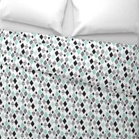 Aztec mint blue black and white geometric diamond fabric 