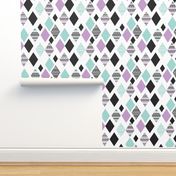 Aztec mint violet purple black and white geometric diamond fabric 