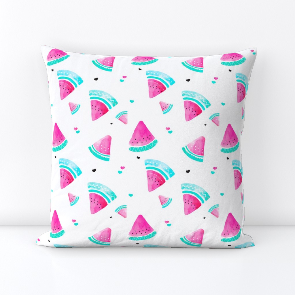 Colorful summer hot pink watermelon fruit hand painted pattern