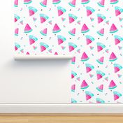 Colorful summer hot pink watermelon fruit hand painted pattern