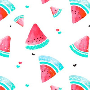 Colorful summer hot red watermelon fruit hand painted pattern