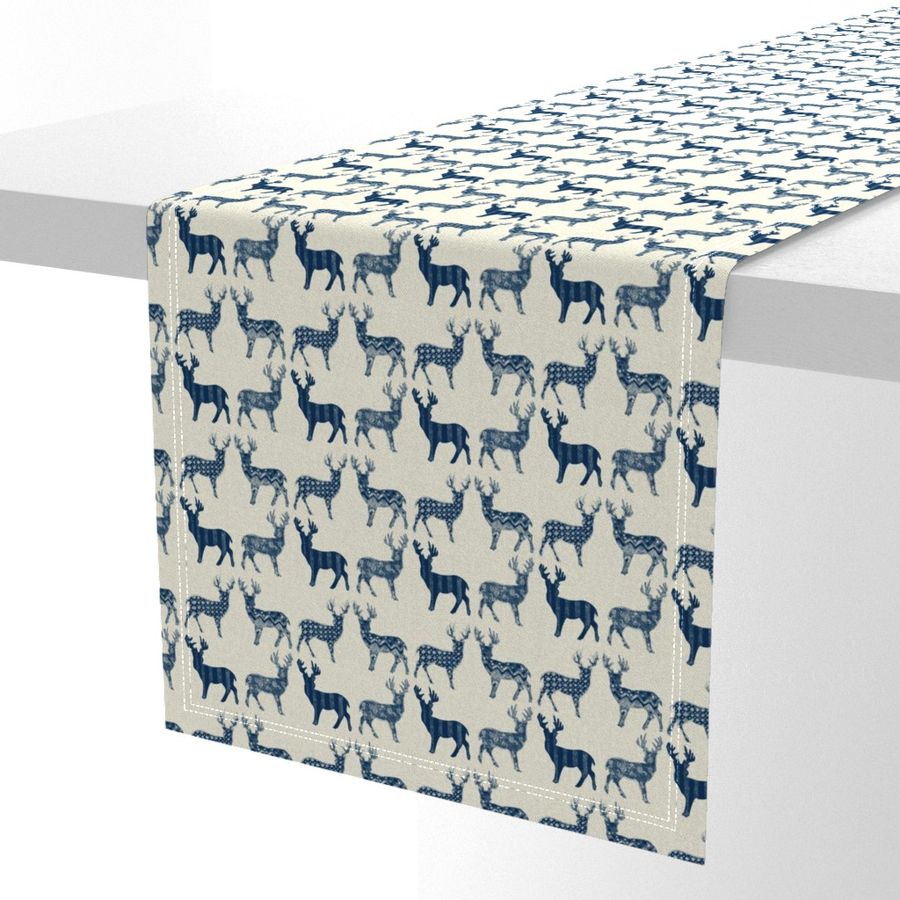 Navy Blue Meadow Deer on Ivory