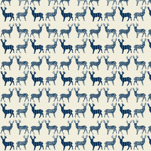 Navy Blue Meadow Deer on Ivory