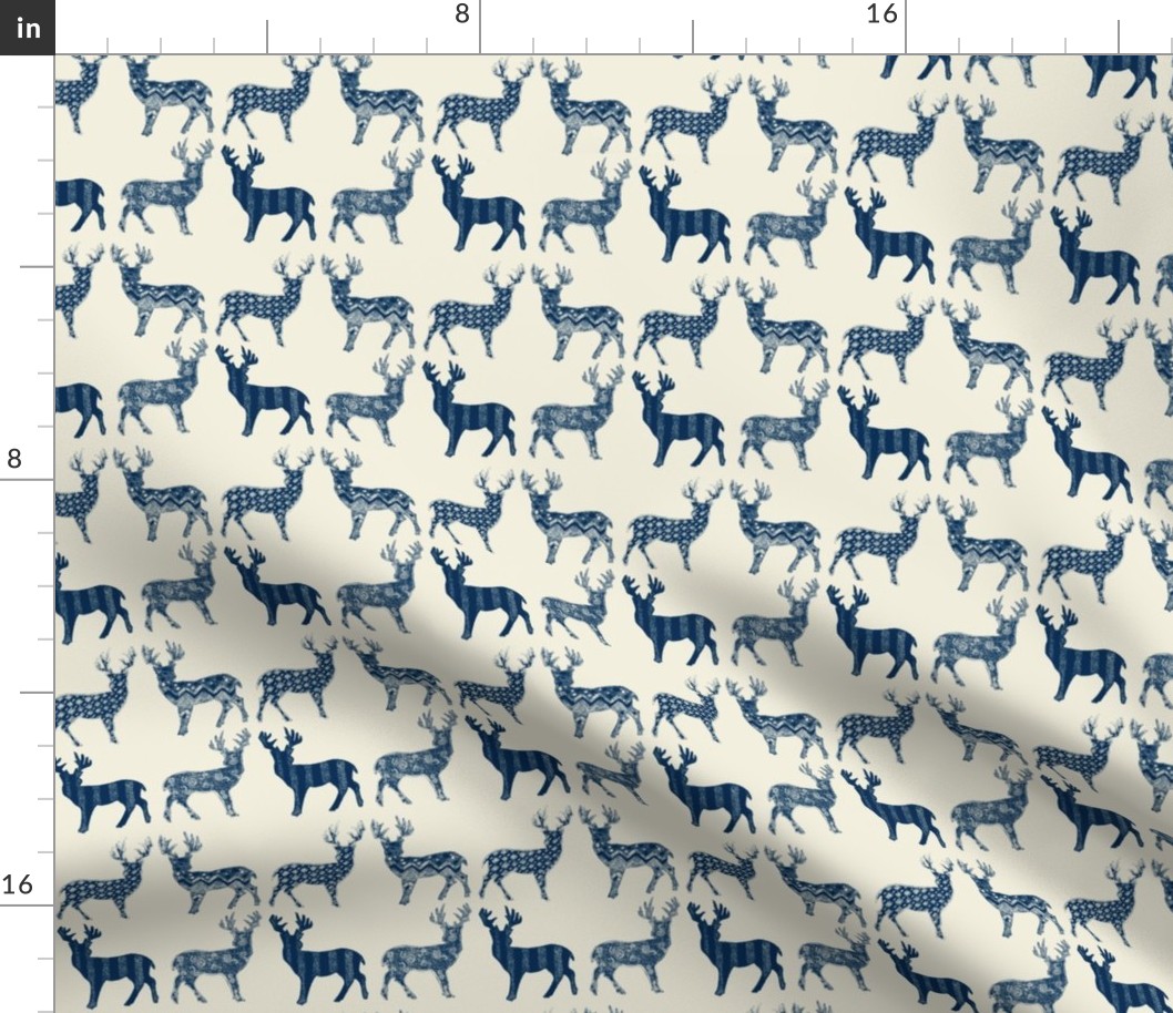 Navy Blue Meadow Deer on Ivory