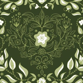 Dutch Floral Heart: Forest green