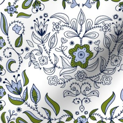Large Scale print. Dutch Floral Heart: White & Blue