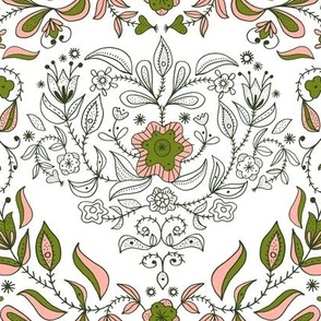 Large scale print- Dutch Floral Heart: white & Green