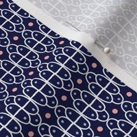 Hand drawn scallops: Navy with coral dots