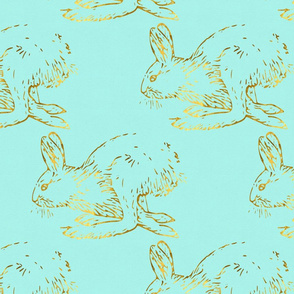 Golden Bunnies on Aqua