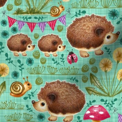 Hedgehog Garden Party - Teal