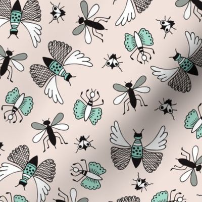 Quirky butterfly insects bugs flies and mosquito illustration whimsical garden