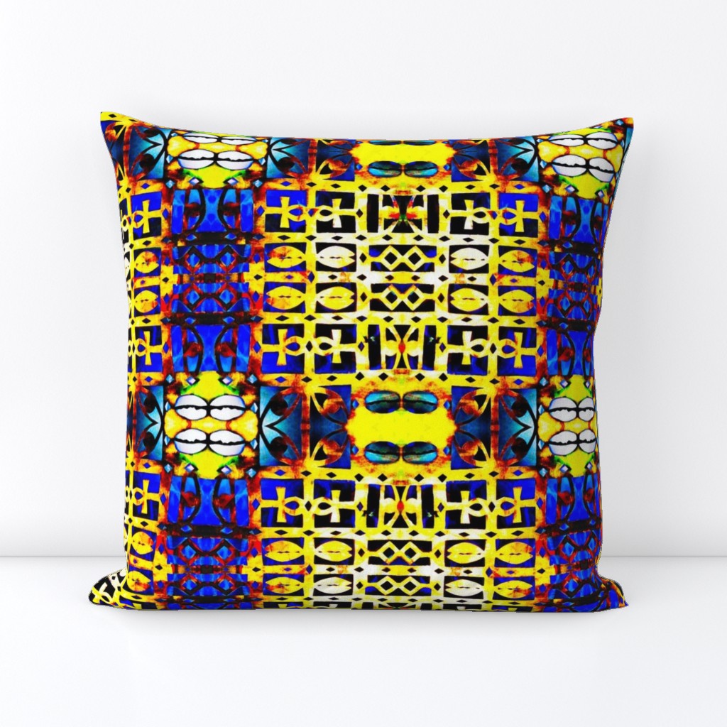  Iconic African Symbols on Yellow and Blue