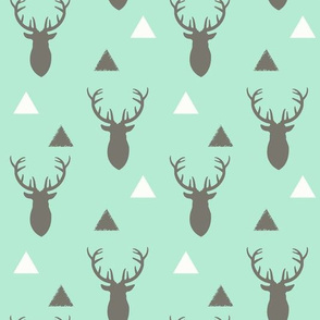 Gray and Mint Deer & Triangles Rotated