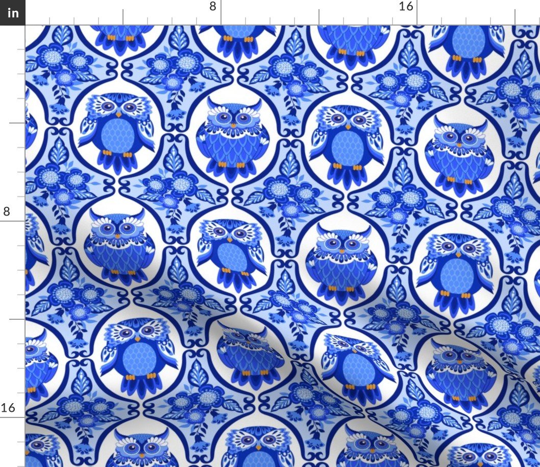 Delft Blue and White Owls Ogee