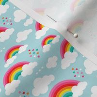 Cloudy blue sky rainbow dreams clouds and hearts XS