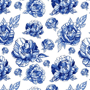 pattern with blue peonies