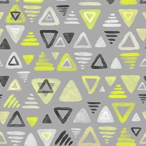 Summer Yellow Watercolor Triangles on Grey