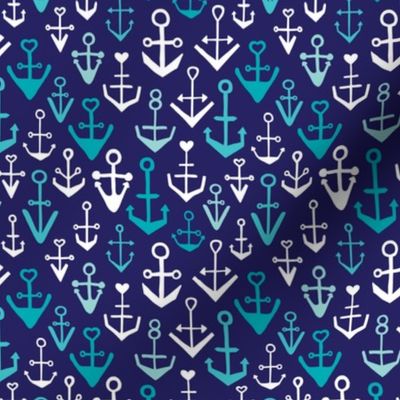 Blue aqua anchors ocean sailor and marine theme kids illustration print