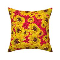 scattered sunflowers on red leopard