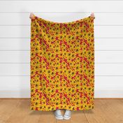 scattered sunflowers on red leopard