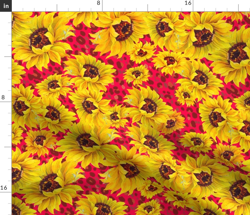 scattered sunflowers on red leopard