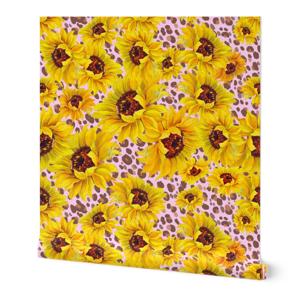 scattered sunflowers on pink leopard