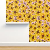 scattered sunflowers on pink leopard