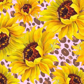 scattered sunflowers on pink leopard