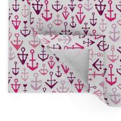 Pink and violet anchors ocean sailor and marine theme kids illustration print for girls