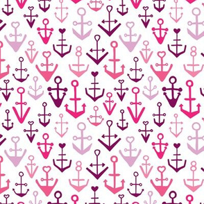 Pink and violet anchors ocean sailor and marine theme kids illustration print for girls
