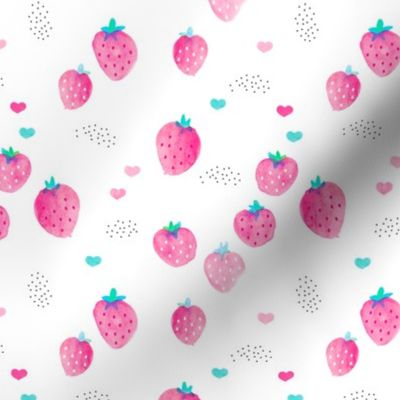 Hot summer strawberry garden pink water colors illustration pattern print