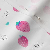 Hot summer strawberry garden pink water colors illustration pattern print