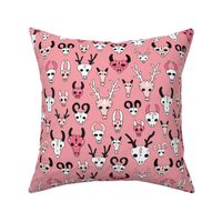 Skulls reindeer moose goat and other animals western hunt theme for creepy fashion and halloween coral pink