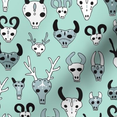 Skulls reindeer moose goat and other animals western hunt theme for creepy fashion and halloween mint