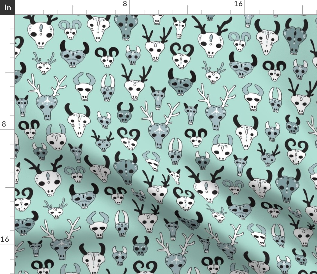 Skulls reindeer moose goat and other animals western hunt theme for creepy fashion and halloween mint