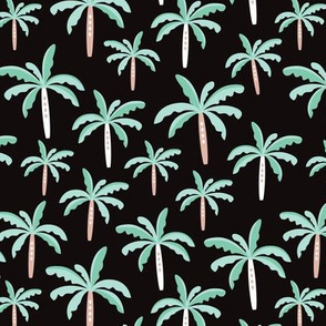 Summer palm tree beach coconut pastel bikini tropics illustration print in mint and black