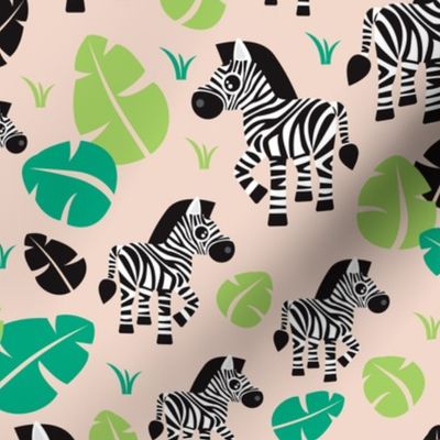 Tropical zebra horse safari illustration print for kids