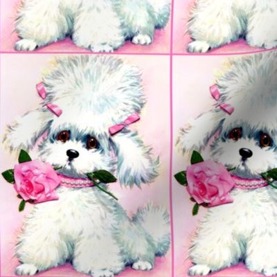 vintage retro kitsch whimsical dogs puppy puppies poodles pearls roses flowers 