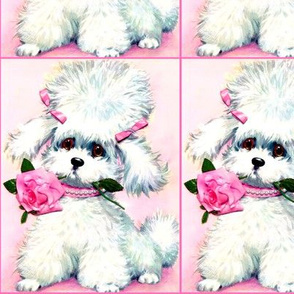 vintage retro kitsch whimsical dogs puppy puppies poodles pearls roses flowers 