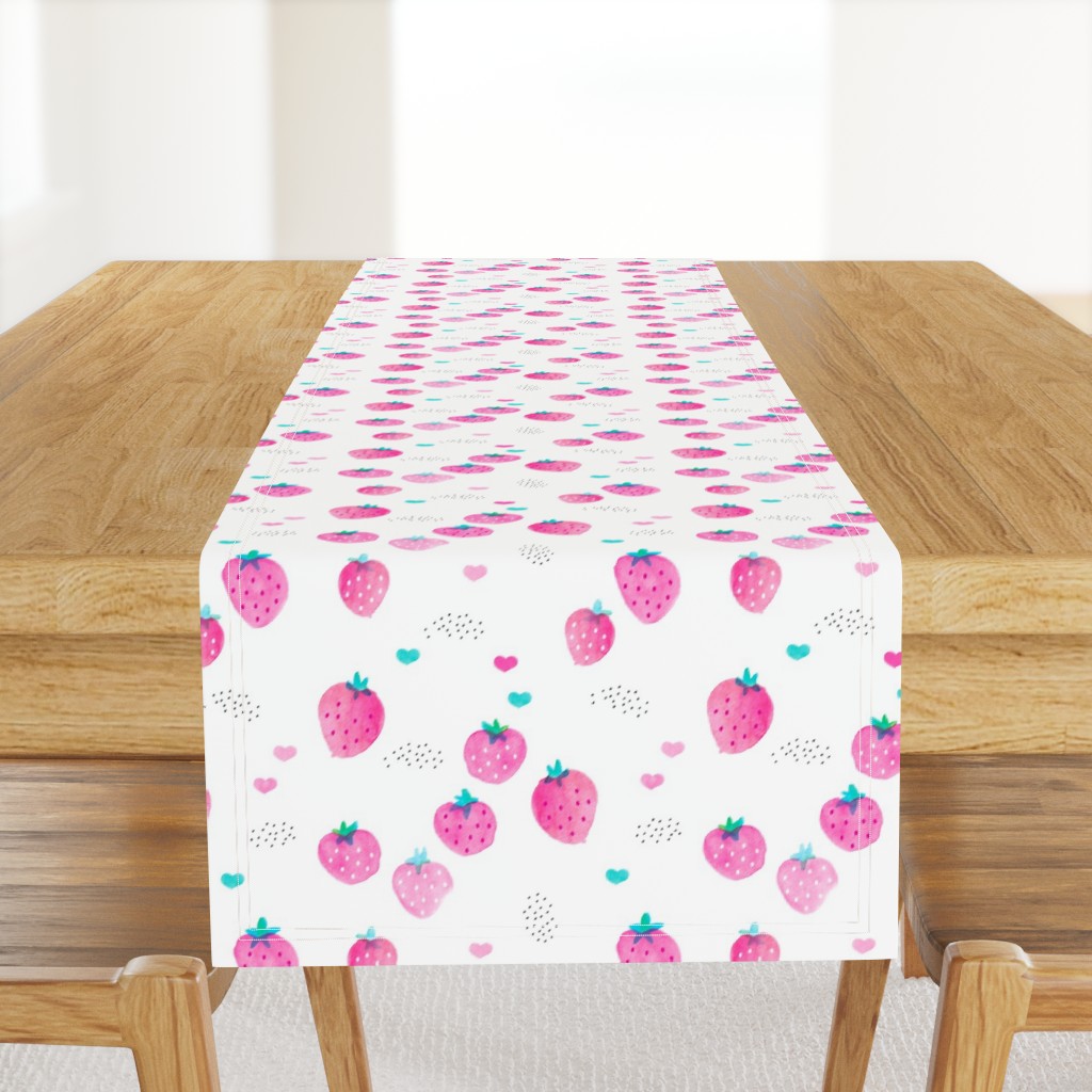 Water colors hot pink summer strawberry fruit hearts print