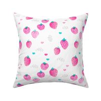 Water colors hot pink summer strawberry fruit hearts print